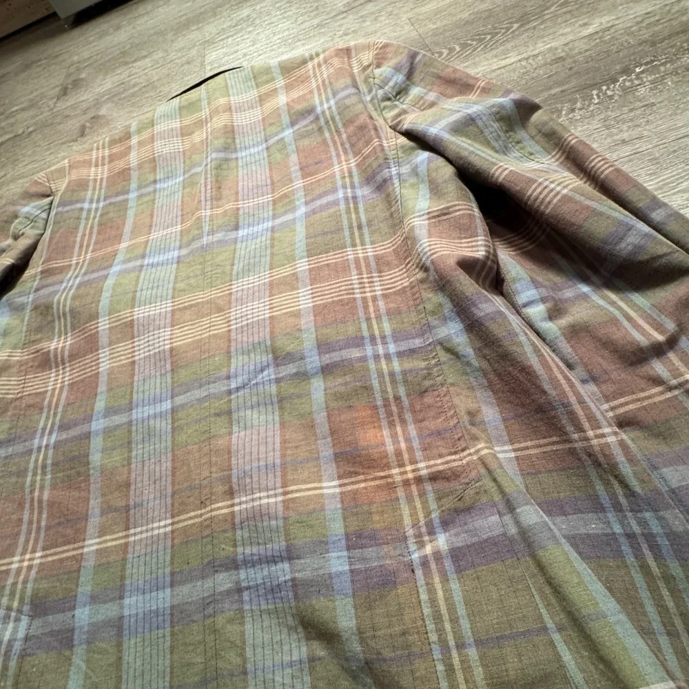 Banana Republic Sport Coat Men 42L Brown Plaid Cotton Linen Unconstructed Blazer